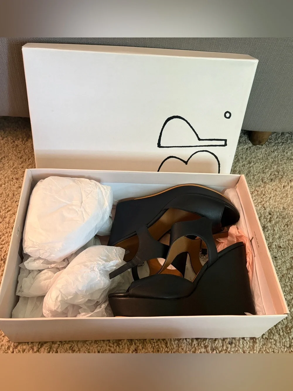 bp Black Open-Toe T-Strap Wedge Sandals